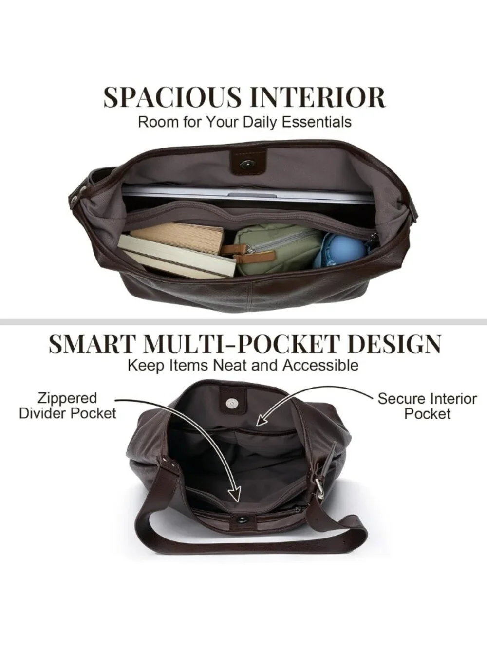 Vegan Leather Slouchy Hobo Bag for Women, Stylish Shoulder Tote with Pouch